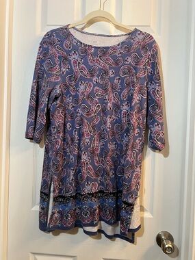 🦋 J. Jill Purple Paisley Tunic with Pink Accents size large